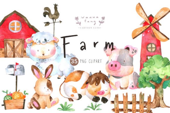 Animal Farm Watercolor Clipart: Versatile PNG Design Assets