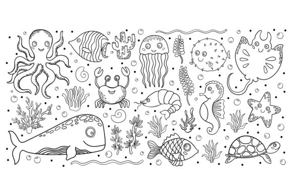 Animal Ocean Marine Set, Line Black: A Designer's Toolkit