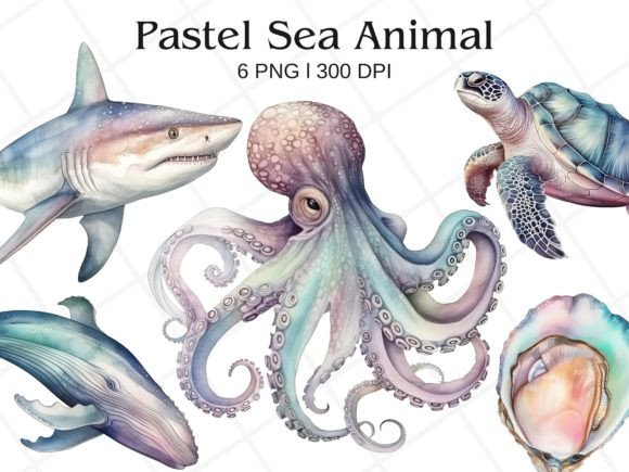 Bringing the Ocean to Life with Pastel Sea Animal Watercolor Clipart