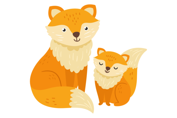 Fox Mother with Baby Animal: A Cute Nordic Design Asset
