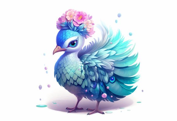Peafowl Kawaii Animal: A Whimsical Digital Art Asset