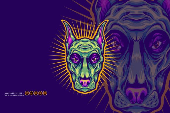 Unleash Spooky Style with the Horror Dog Head Halloween Animal Logo